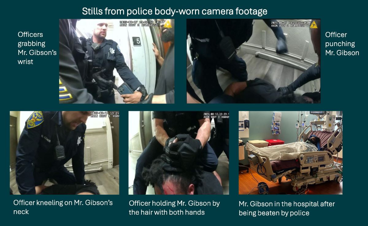Today, the SF Public Defender’s Office released police body-worn camera footage showing SFPD officers brutally beating and kneeling on the head and neck of 33-year-old Kevon Gibson, who was hospitalized for several days after the incident in August 2025.